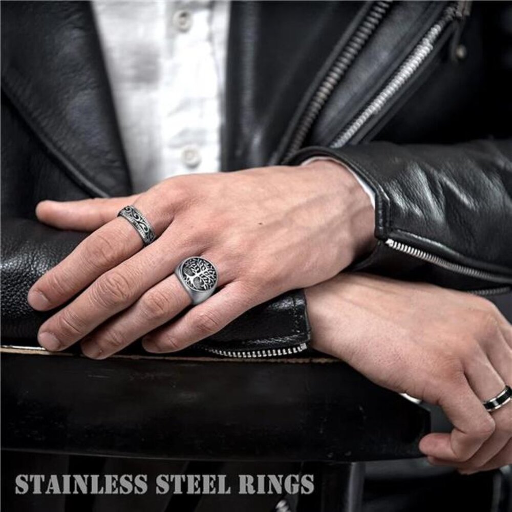 12Pcs Rings for Men Stainless Steel Band Rings Square Signet Rings Pinky Trendy - Picture 3 of 6